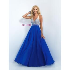 Elegant Blush Embroidered Gown by Alexia Royal Blue Size 10 Formal Prom Dress